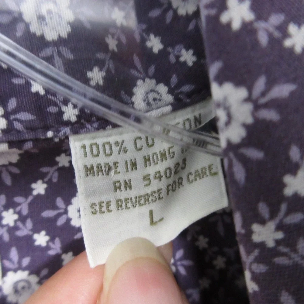Vintage‎ Banana Republic Shirt Men Button L Purple Floral 90s Cotton Hong Kong